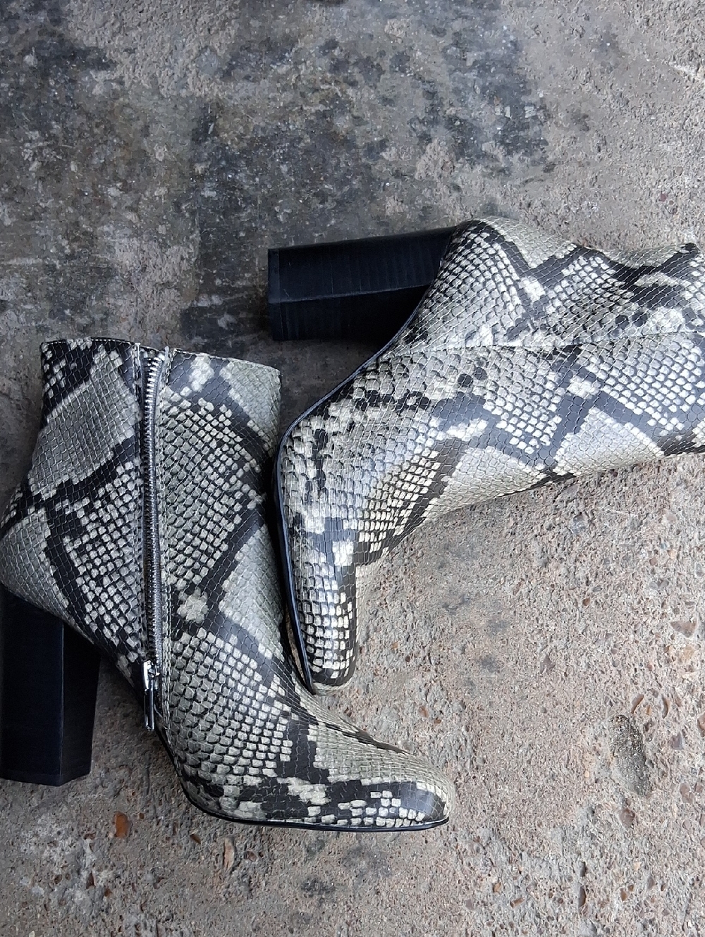 NWOT Steve Madden Pixie Gray Snake Print Faux Leather Ankle Boots 7.5M
